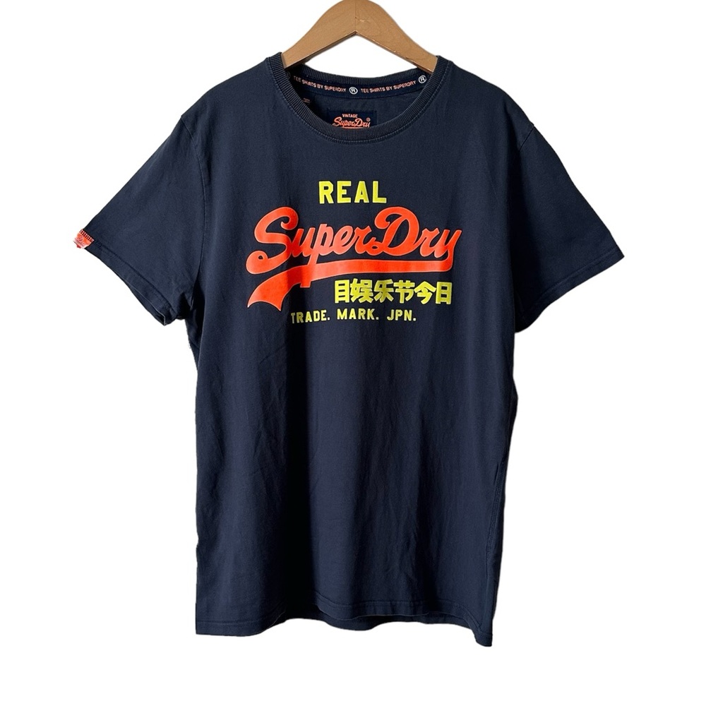 Vintage Real SuperDry Men’s Bold Graphic Dark Blue Tee XXL